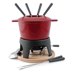 Swissmar 11 piece Fondue Set - Cherry Red Cast Iron